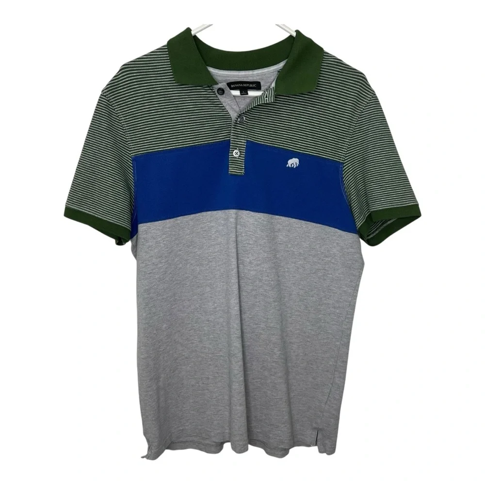 Banana Republic Men’s Polo - Green, Blue, Gray Collared Shirt Casual Classic